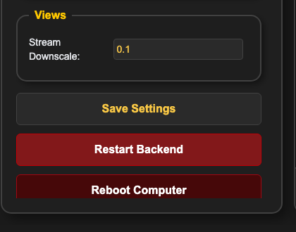 Restart Backend and Reboot Computer controls