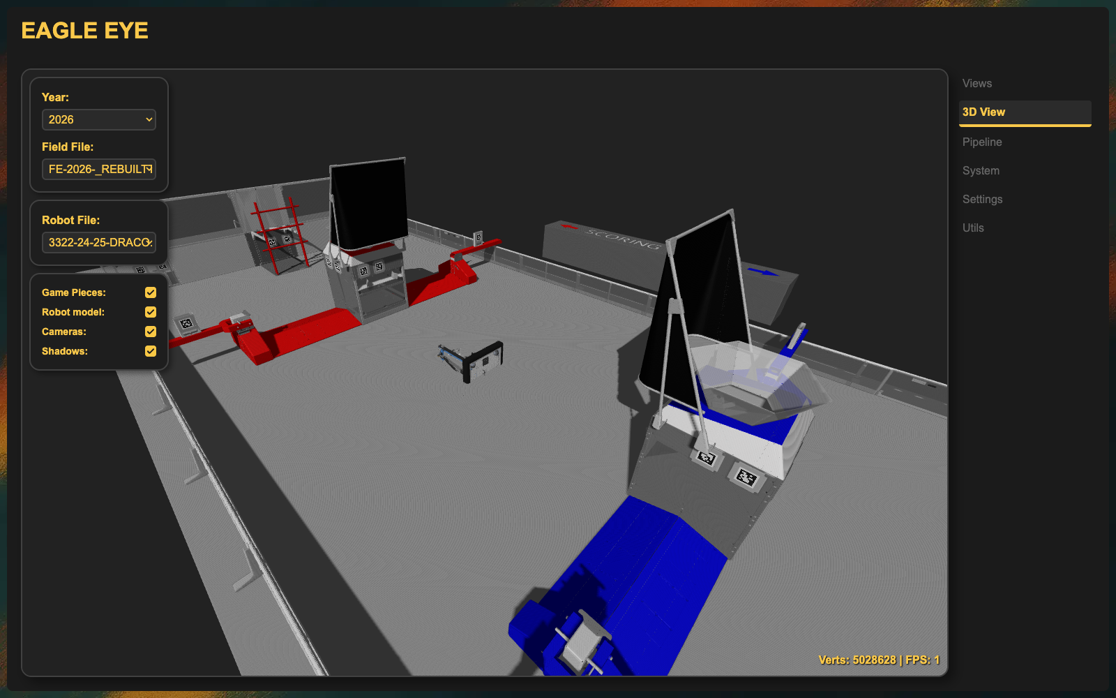 Robot pose shown on the field in the 3D View tab